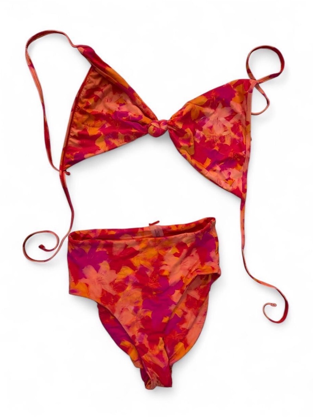 Floral Tie-Back Bottoms Set - Red Orange